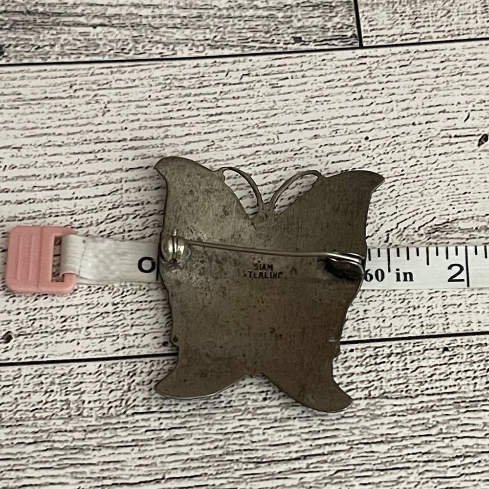 Siam Sterling Silver/Black NIELLO Dancers Butterfly brooch - Picture 9 of 9